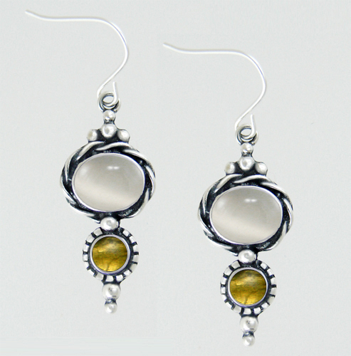 Sterling Silver Drop Dangle Earrings With White Moonstone And Citrine